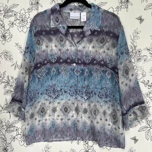 Alfred dunner blue purple button up blouse